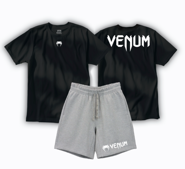 Combo Venum Remera Diseño Espalda + Short Gris